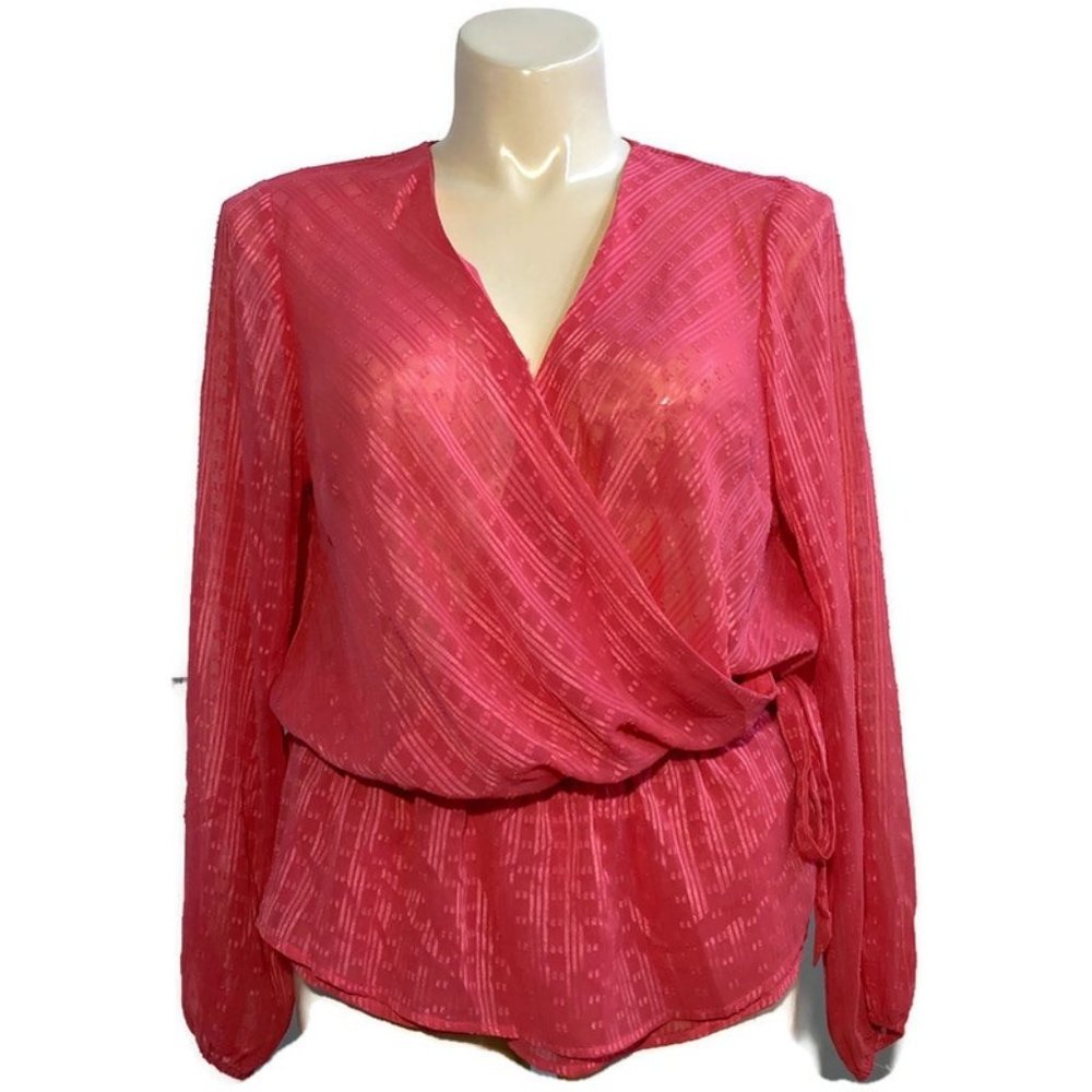 INC International Concepts XL Wrap Top‎ Semi Sheer Red Elastic Waist Date Night